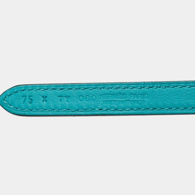 Pre Owned Hermes Vert Verone/Bleu Swift Leather Focus Buckle Reversible Belt 75 CM