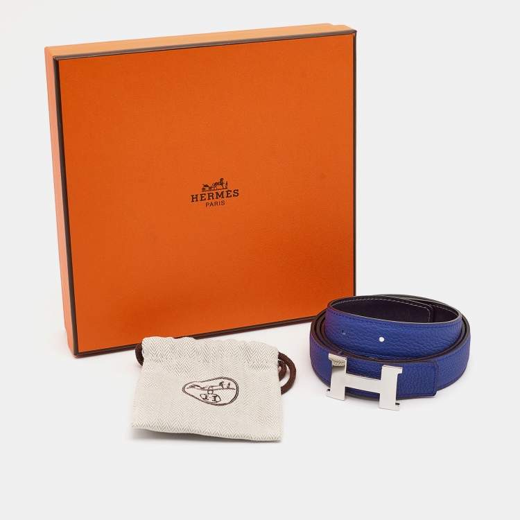Pre Owned Hermes Bleu Marine/Bleu Electrique Box and Togo Leather Constance Reversible Belt 90 CM