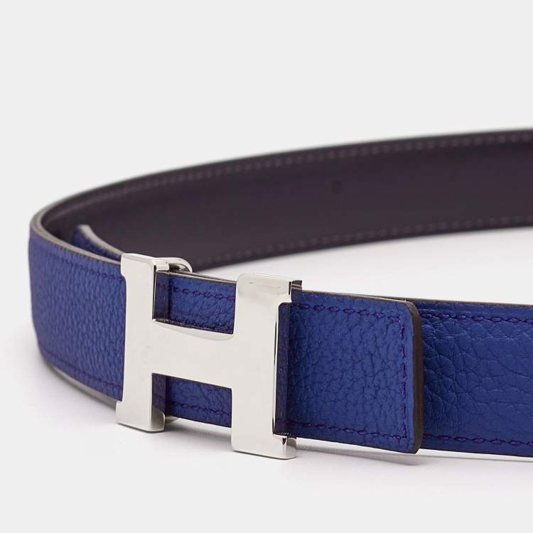 Pre Owned Hermes Bleu Marine/Bleu Electrique Box and Togo Leather Constance Reversible Belt 90 CM