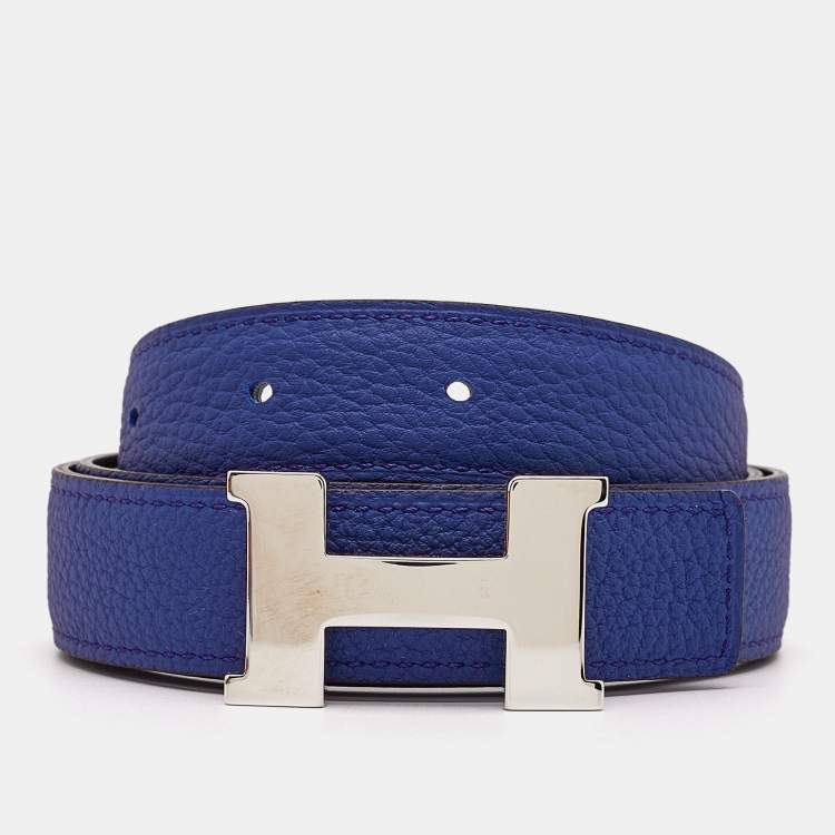 Pre Owned Hermes Bleu Marine/Bleu Electrique Box and Togo Leather Constance Reversible Belt 90 CM