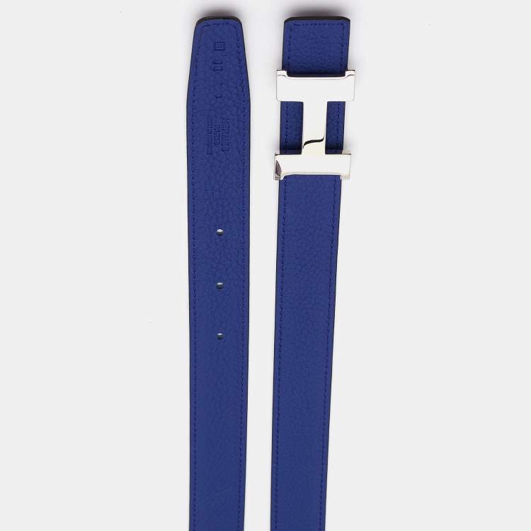 Pre Owned Hermes Bleu Marine/Bleu Electrique Box and Togo Leather Constance Reversible Belt 90 CM