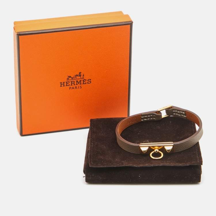 Pre Owned Hermes Micro Rivale Grey Leather Bracelet M