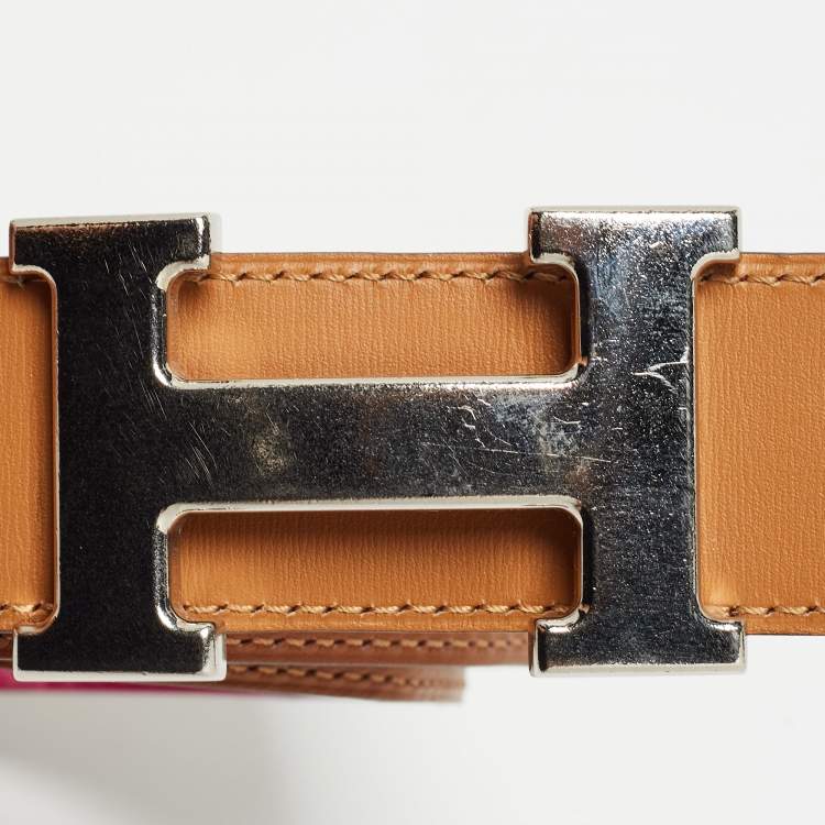 Pre Owned Hermes Rose Scheherazade Crocodile Porosus H Buckle Belt 95 CM