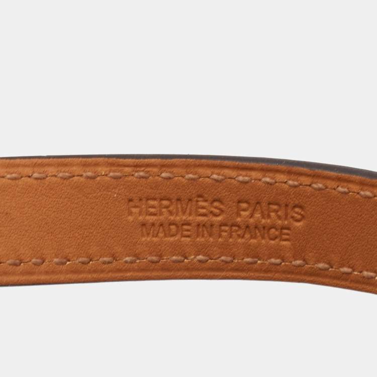 Pre Owned Hermès  Rivale Double Tour Leather Gold Plated Bracelet M