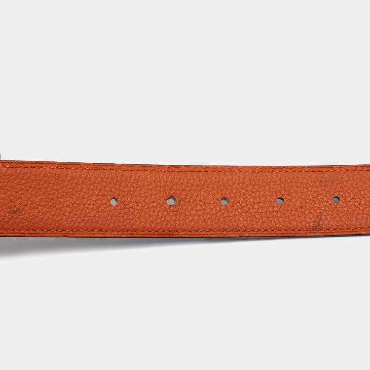 Pre Owned Hermes Orange/Black Togo and Chamonix Collier de Chien Belt 95CM