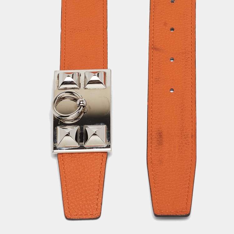 Pre Owned Hermes Orange/Black Togo and Chamonix Collier de Chien Belt 95CM