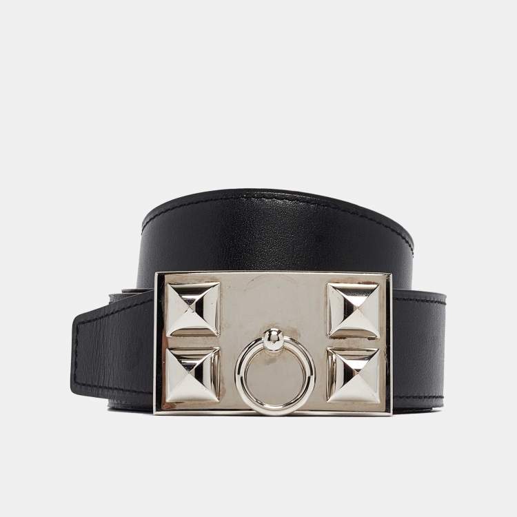 Pre Owned Hermes Orange/Black Togo and Chamonix Collier de Chien Belt 95CM