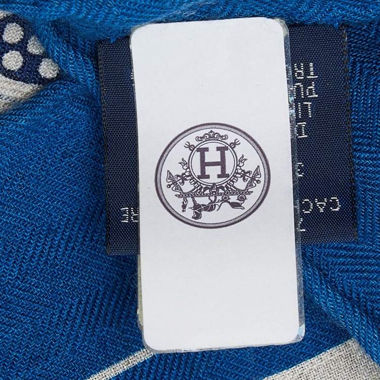 Pre Owned Hermes Bleu Roy Selle De Dignitaire Cashmere & Silk Shawl 