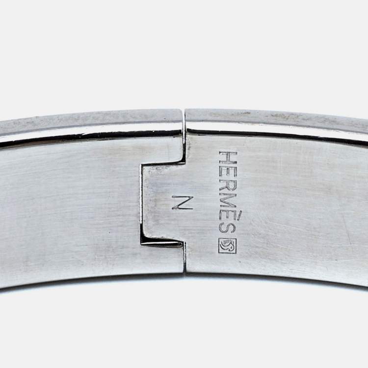 Pre Owned Hermès Clic H White Enamel Palladium Plated Narrow Bracelet 