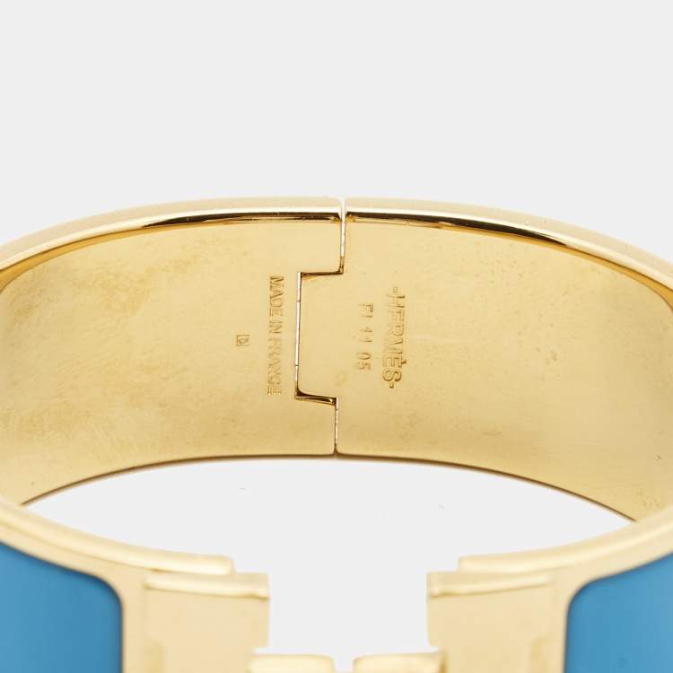 Pre Owned Hermes Clic Clac H Blue Enamel Gold Plated Bracelet