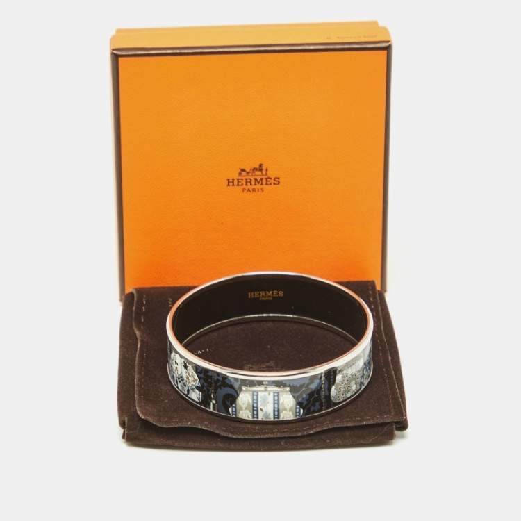 Pre Owned Hermès  Cachemire de Tamara Enamel Palladium Plated Bangle Bracelet