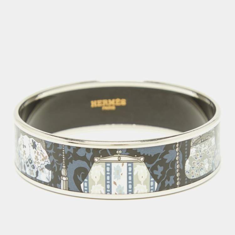 Pre Owned Hermès  Cachemire de Tamara Enamel Palladium Plated Bangle Bracelet