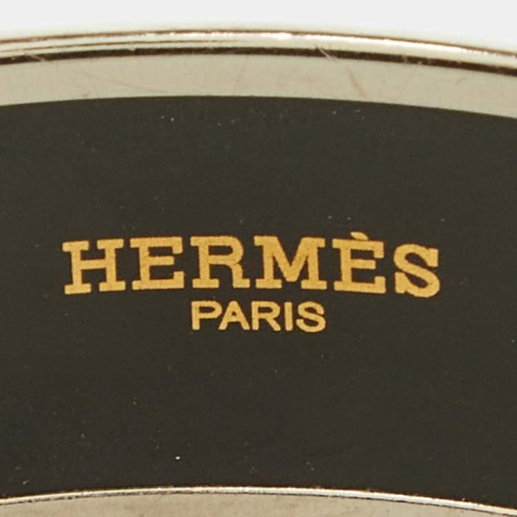 Pre Owned Hermes Black/White Enamel Palladium Plated Bracelet