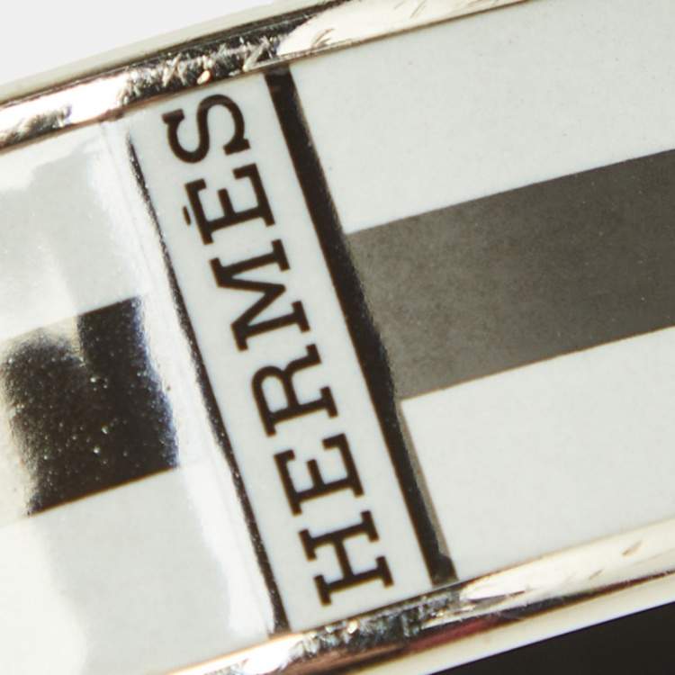 Pre Owned Hermes Black/White Enamel Palladium Plated Bracelet