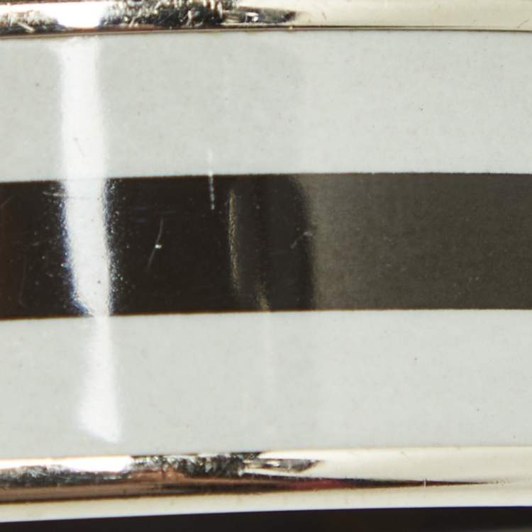 Pre Owned Hermes Black/White Enamel Palladium Plated Bracelet