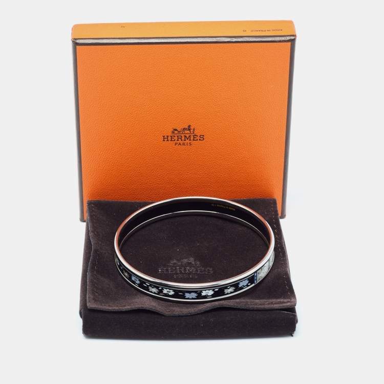 Pre Owned Hermes Printed Enamel Palladium Plated Bangle Bracelet