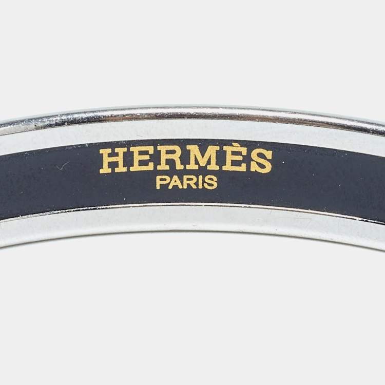 Pre Owned Hermes Printed Enamel Palladium Plated Bangle Bracelet