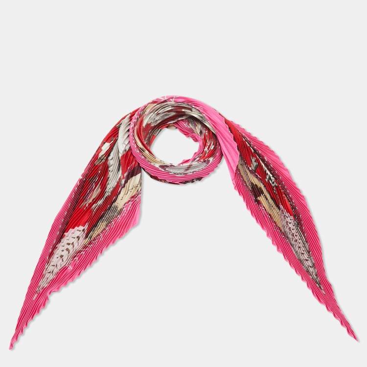 Pre Owned Hermes Pink Printed Silk Plisse Scarf