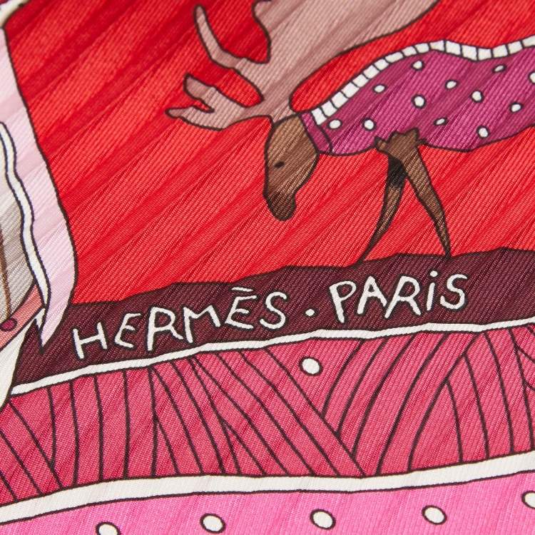 Pre Owned Hermes Pink Printed Silk Plisse Scarf