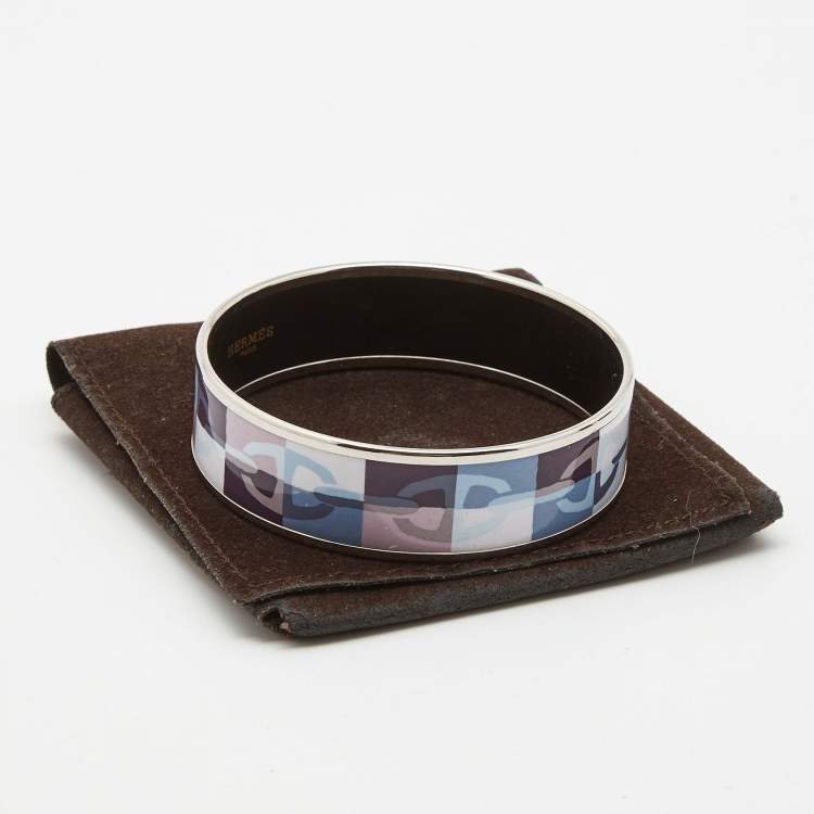 Pre Owned Hermes Optique Chain D'Ancre Printed Enamel Palladium Plated Bangle Bracelet 