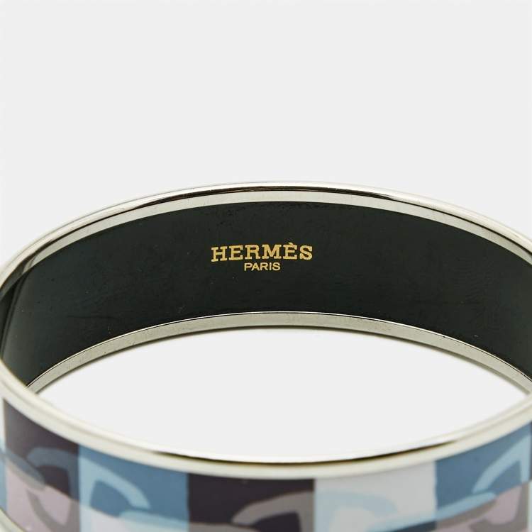 Pre Owned Hermes Optique Chain D'Ancre Printed Enamel Palladium Plated Bangle Bracelet 