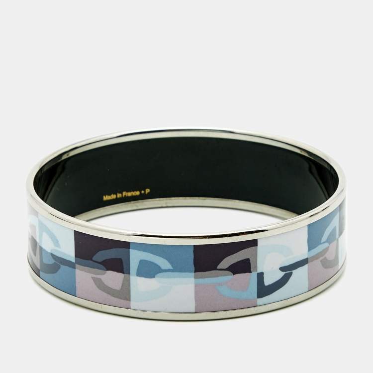 Pre Owned Hermes Optique Chain D'Ancre Printed Enamel Palladium Plated Bangle Bracelet 