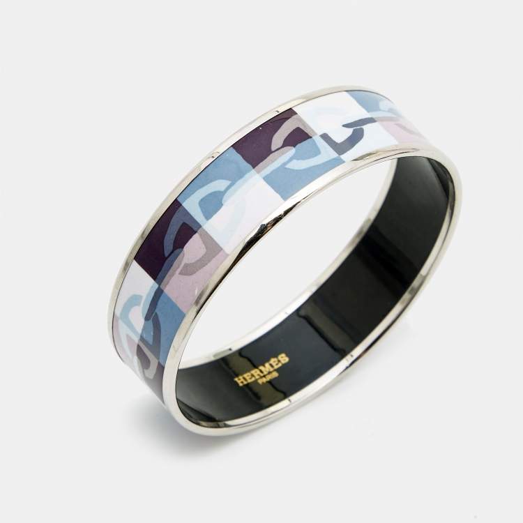 Pre Owned Hermes Optique Chain D'Ancre Printed Enamel Palladium Plated Bangle Bracelet 