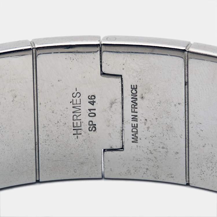 Pre Owned Hermes Multicolor Enamel Palladium Plated Hinged Bangle Bracelet