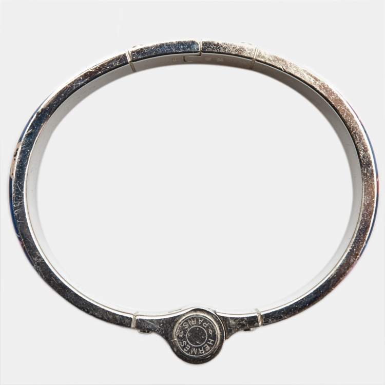 Pre Owned Hermes Multicolor Enamel Palladium Plated Hinged Bangle Bracelet