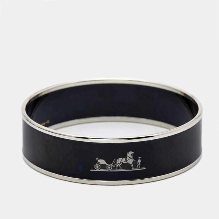 Pre Owned Hermes Caleche Enamel Palladium Plated Bangle Bracelet