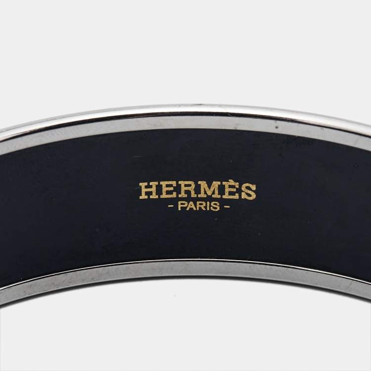 Pre Owned Hermes Caleche Enamel Palladium Plated Bangle Bracelet