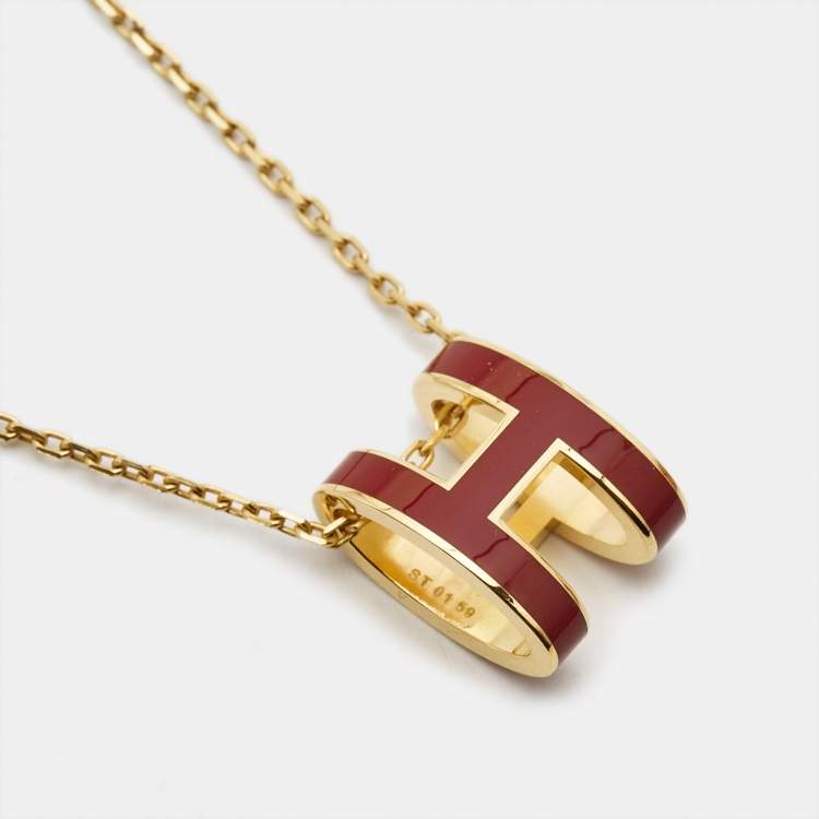 Pre Owned Hermes Pop H Enamel Gold Tone Necklace