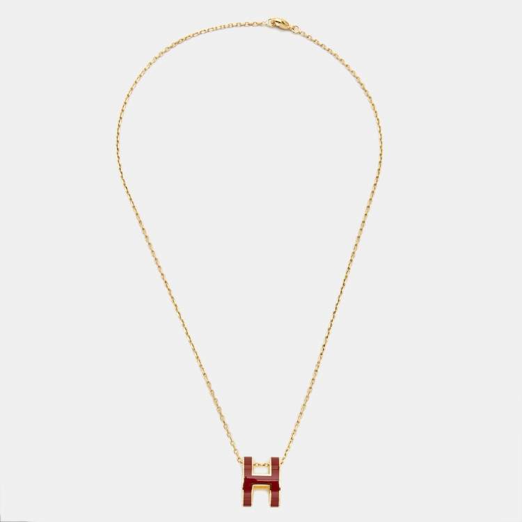 Pre Owned Hermes Pop H Enamel Gold Tone Necklace