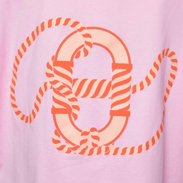 Pre Owned Hermes Pink Printed Cotton Knit High Neck T-Shirt S