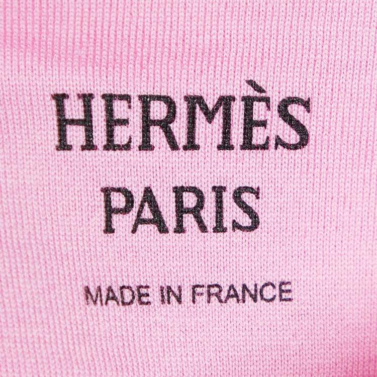 Pre Owned Hermes Pink Printed Cotton Knit High Neck T-Shirt S