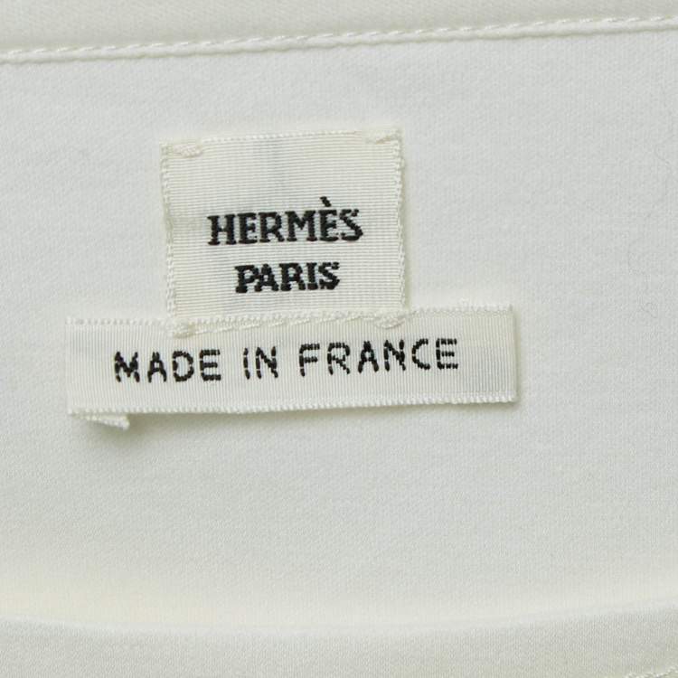 Pre Owned Hermes Off White Embroidered Pocket Jersey T-Shirt S