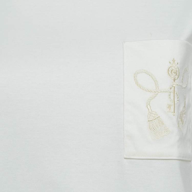 Pre Owned Hermes Off White Embroidered Pocket Jersey T-Shirt S