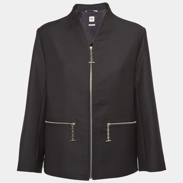 Pre Owned Hermes Black Wool Chaine d'Ancre No-collar Jacket M