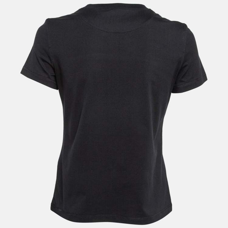 Pre Owned Hermes Black Cotton Embroidered Pocket Detailed T-Shirt S