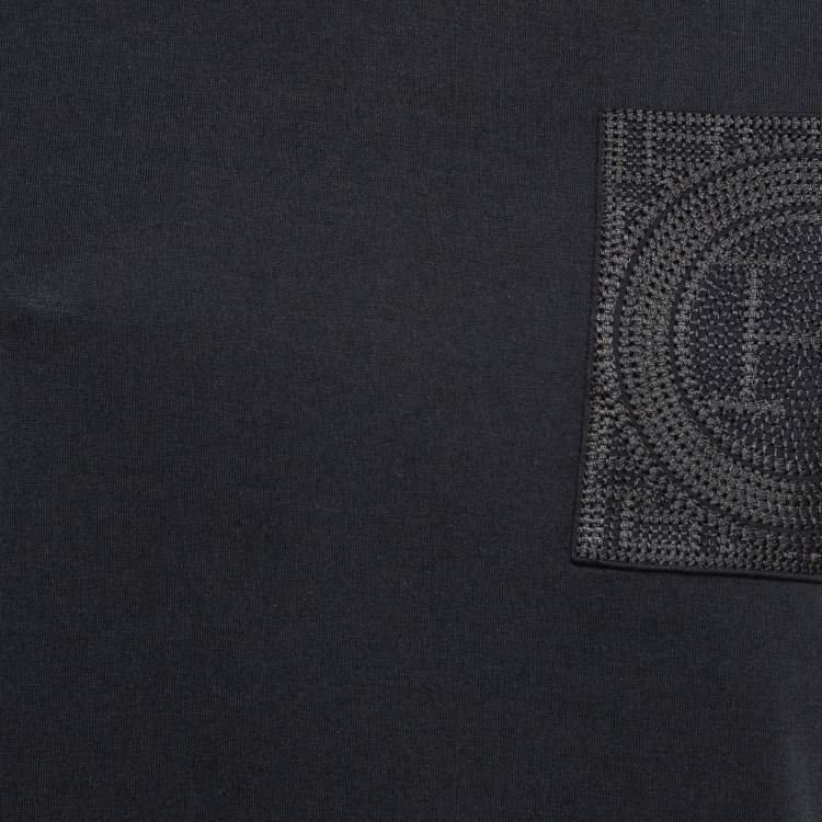 Pre Owned Hermes Black Cotton Embroidered Pocket Detailed T-Shirt S