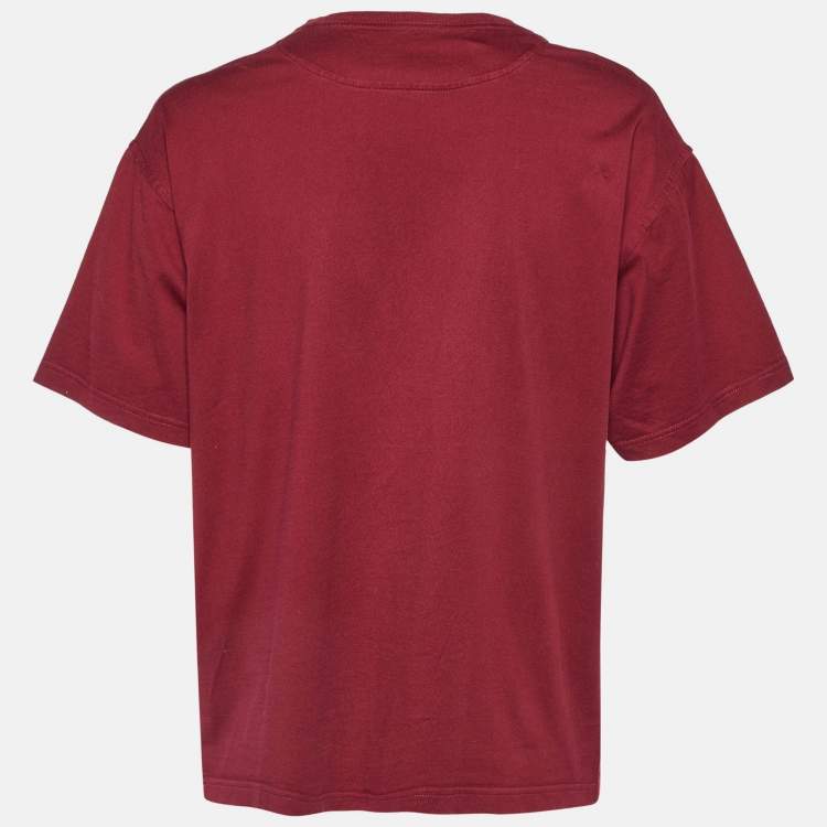 Pre Owned Hermes Maroon Couvertures et Tenues Print Cotton Crew Neck T-Shirt L