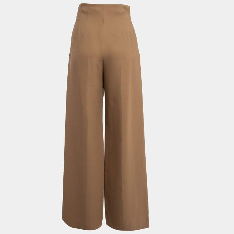 Pre Owned Hermès Brown Silk Blend Wide-Leg Loose Fit Pants S