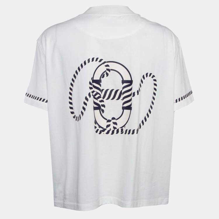 Pre Owned Hermes White Printed Cotton Canoe Chaine Dancre-T-Shirt M