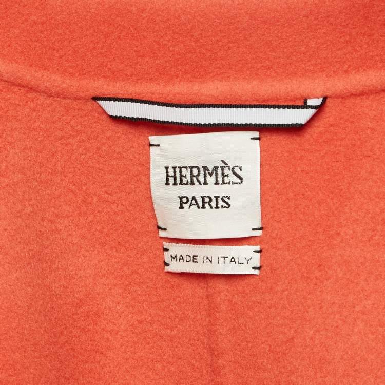Pre Owned Hermes Orange Felt Single Breasted Mid-Length Coat M