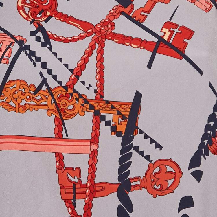 Pre Owned Hermes Purple Robe Print Silk & Knit Shift Dress M