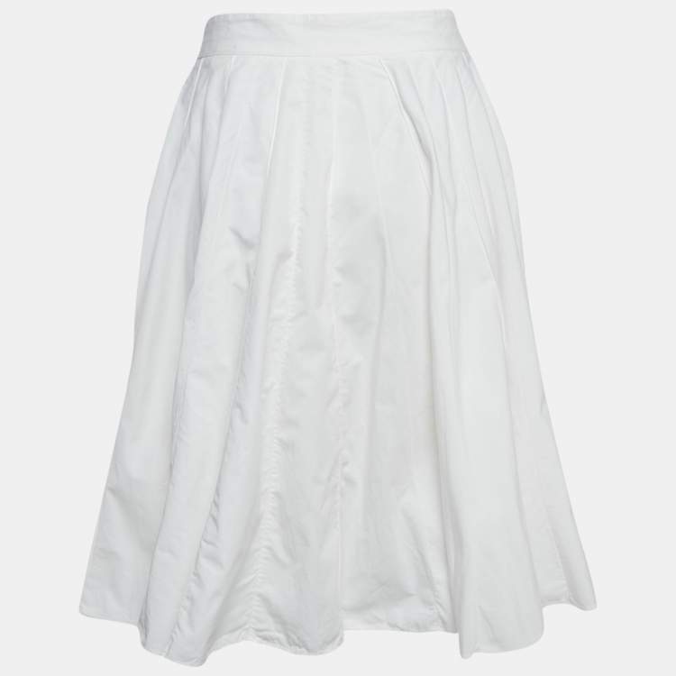 Pre Owned Hermes White Cotton Asymmetric Wrap Skirt S