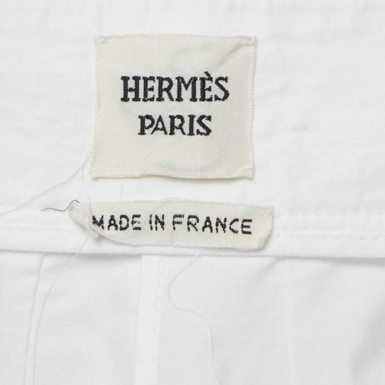 Pre Owned Hermes White Cotton Asymmetric Wrap Skirt S