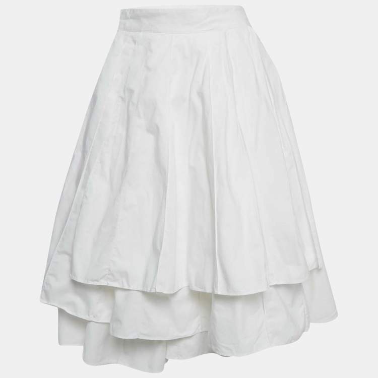 Pre Owned Hermes White Cotton Asymmetric Wrap Skirt S