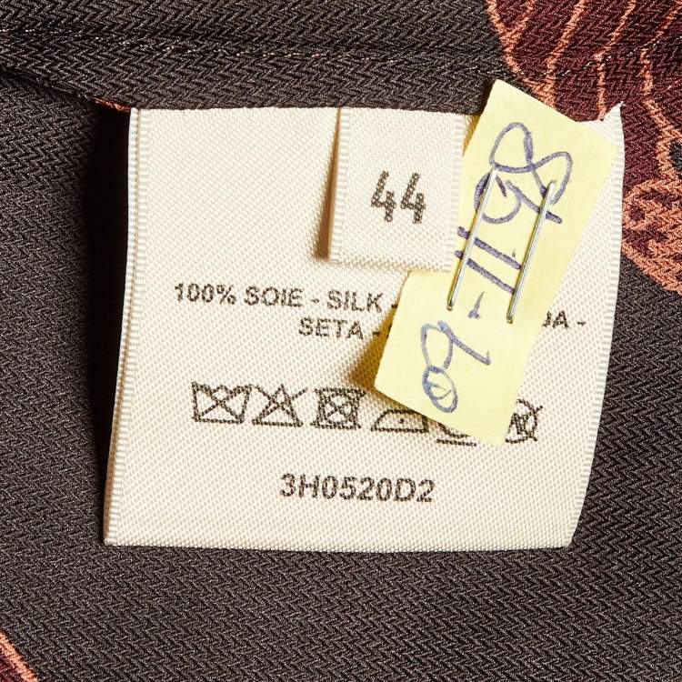 Pre Owned Hermes Brown Les Tambours Print Silk Tunic Midi Dress L