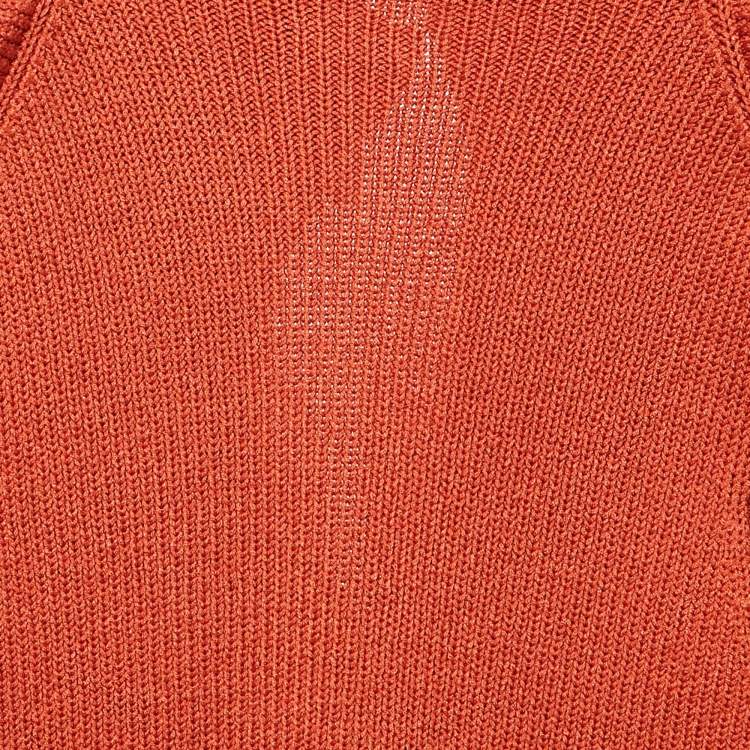 Pre Owned Hermès Orange Rib Knit Plunging Neck Sweater Vest S/M
